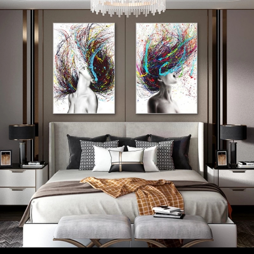 2 MODERN ART FEMALE CANVAS PRINTS 26X38